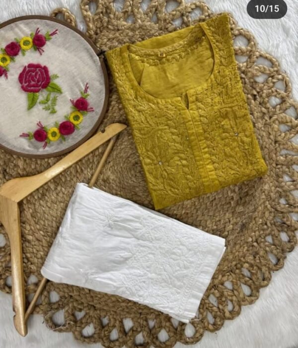 Chanderi Silk Long Kurti with Mukaish work