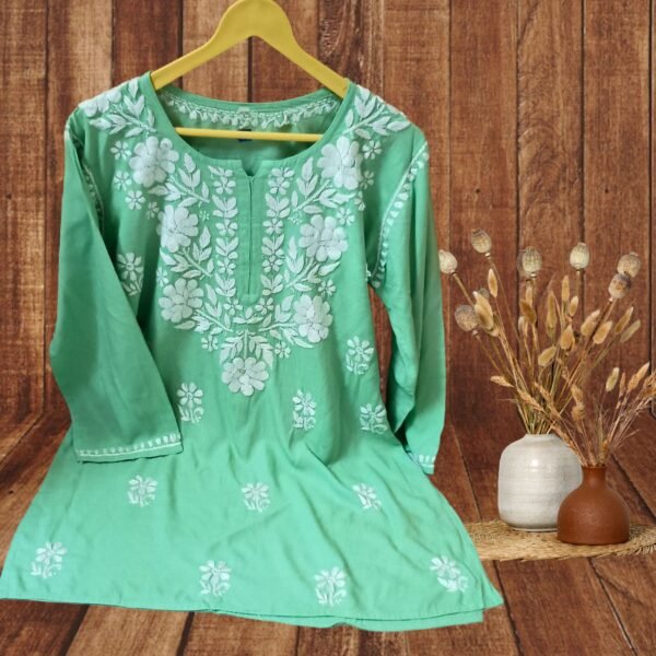 Rayon Short Kurti Gala Booti Handwork