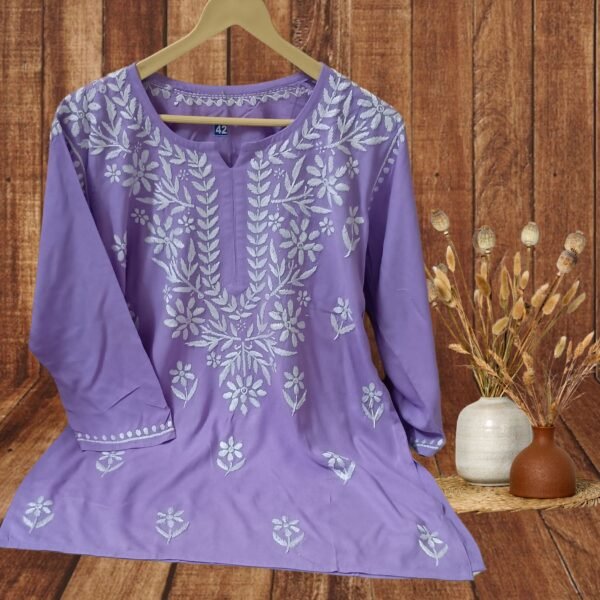 Rayon Short Kurti Gala Booti Handwork
