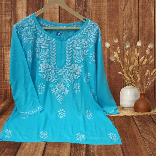 Rayon Short Kurti Gala Booti Handwork