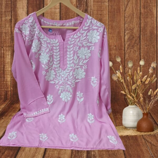 Rayon Short Kurti Gala Booti Handwork