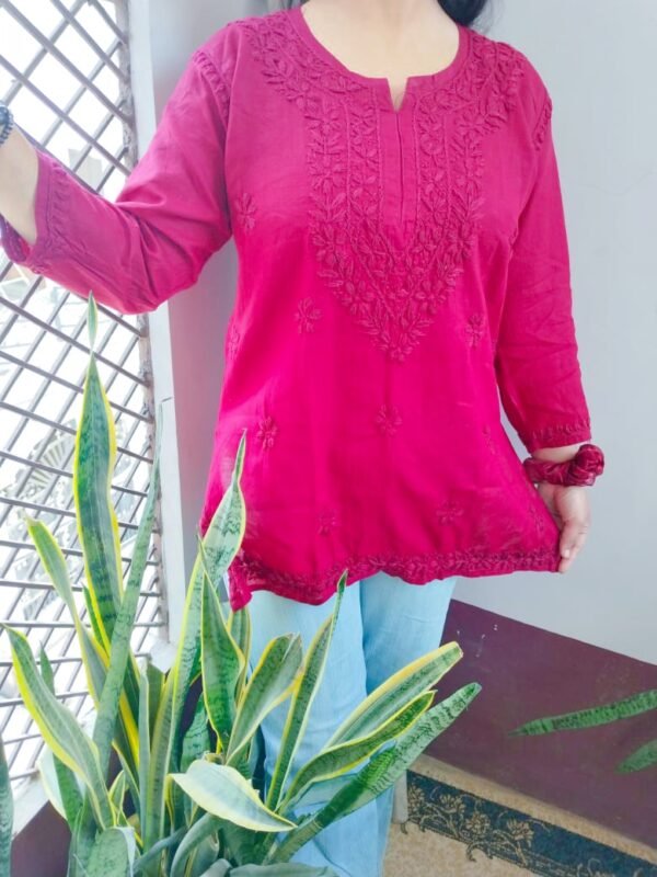 Cotton short kurti tone to tone work