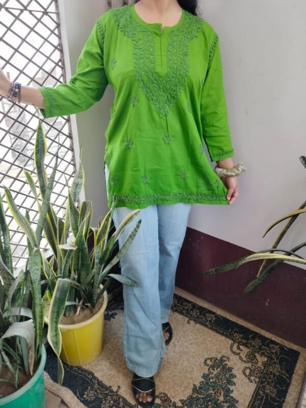 Cotton short kurti tone to tone work