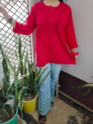Cotton short kurti tone to tone work