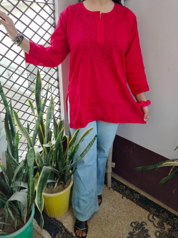 Cotton short kurti tone to tone work
