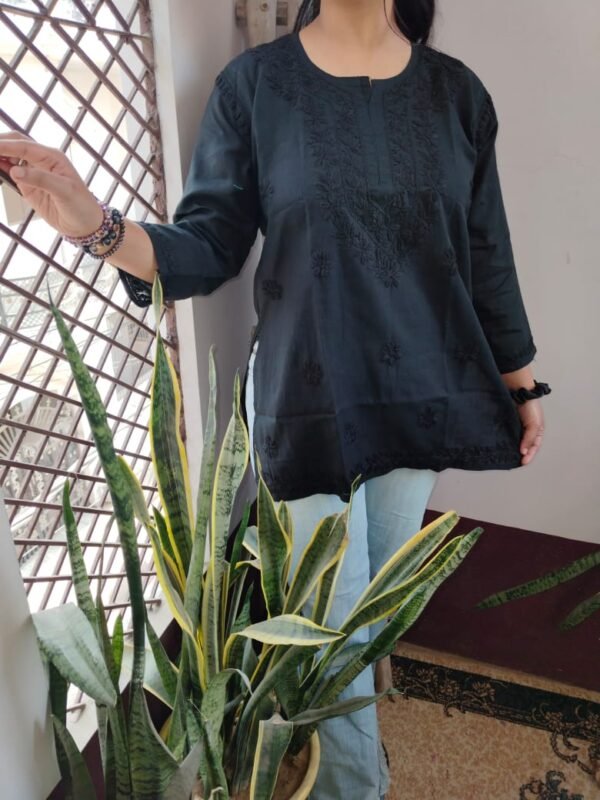 Cotton short kurti tone to tone work