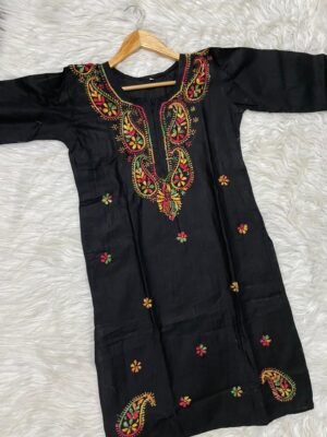 Cotton long kurti Kashmiri gala booti multi work