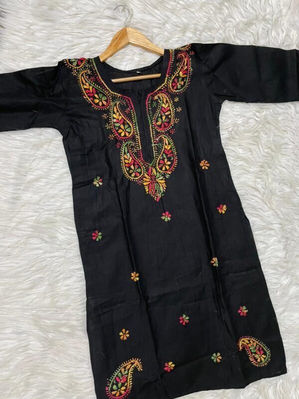 Cotton long kurti Kashmiri gala booti multi work