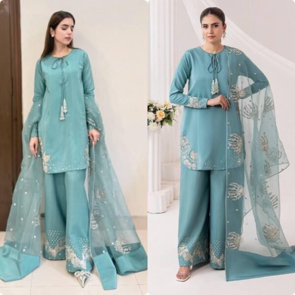 Đěsigner Party Wear Look Pure Natural Crepe Top & Palazzo With Dupatta set