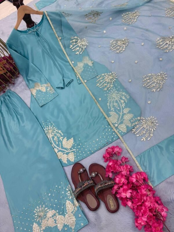 Đěsigner Party Wear Look Pure Natural Crepe Top & Palazzo With Dupatta set