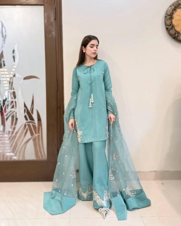 Đěsigner Party Wear Look Pure Natural Crepe Top & Palazzo With Dupatta set