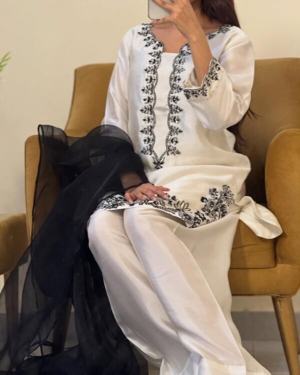 Pure Natural Crepe Top & Farshi Palazzo With Dupatta set