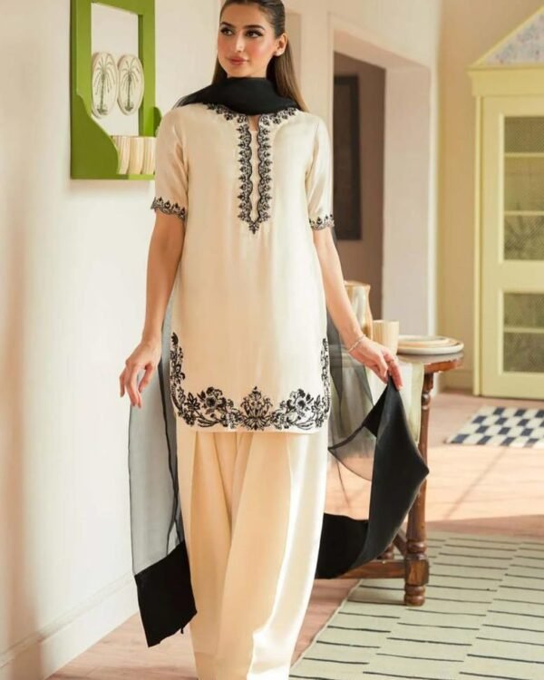 Pure Natural Crepe Top & Farshi Palazzo With Dupatta set