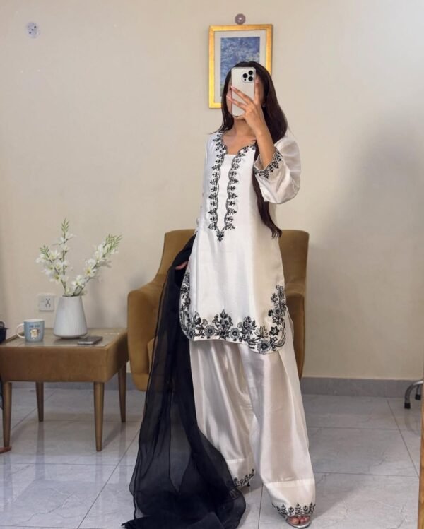 Pure Natural Crepe Top & Farshi Palazzo With Dupatta set
