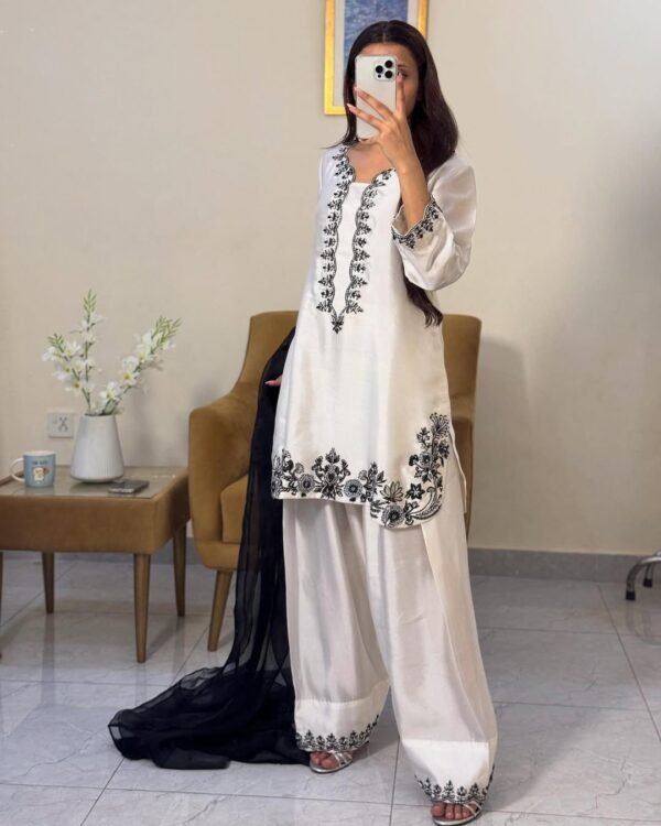 Pure Natural Crepe Top & Farshi Palazzo With Dupatta set