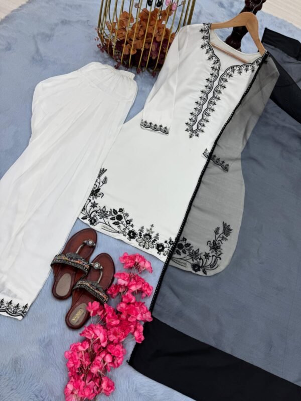 Pure Natural Crepe Top & Farshi Palazzo With Dupatta set