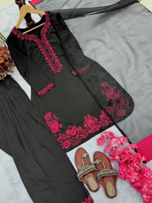 Pure Natural Crepe Top & Farshi Palazzo With Dupatta set