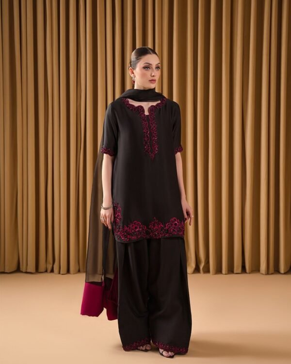 Pure Natural Crepe Top & Farshi Palazzo With Dupatta set