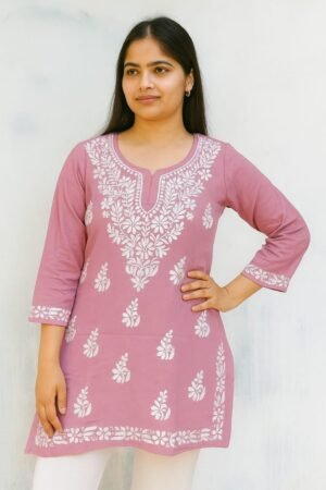 Modal short top gala booti chaak work