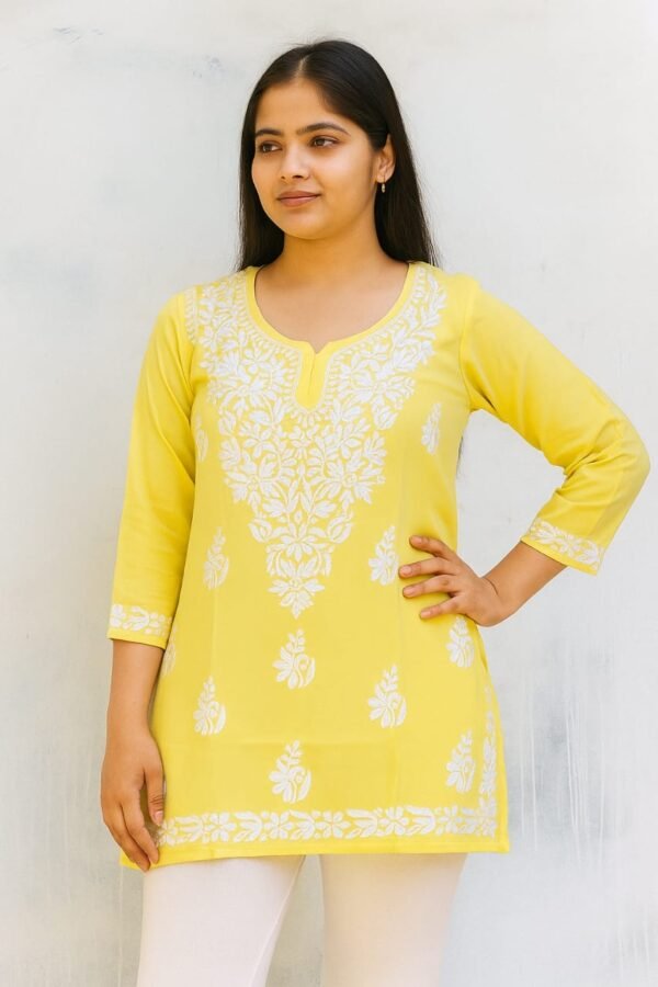 Modal short top gala booti chaak work