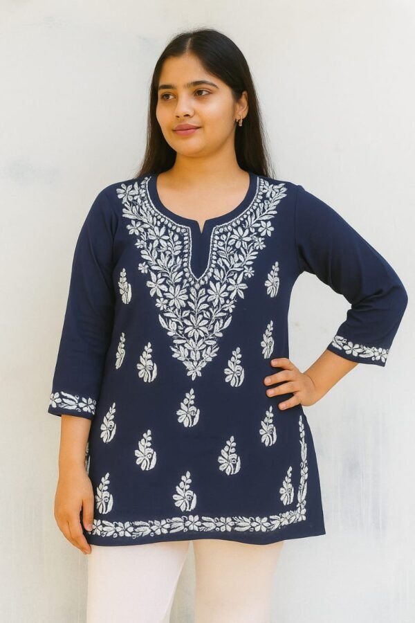 Modal short top gala booti chaak work